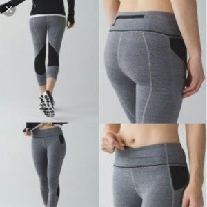 Lululemon Pace Rival heathered gray black Crop leggings Size 6
